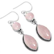 Load image into Gallery viewer, Rose Quartz Gemstone Drop Dangle Silver Earrings
