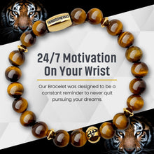 Load image into Gallery viewer, The Hustle Prevails Tiger Eye Gemstone Bracelet – XS Regular and XL Motivational Bracelet – Made of Elegant and Hand Selected AAA+ Grade Tiger Eye Crystals – Ideal for Both Men and Women
