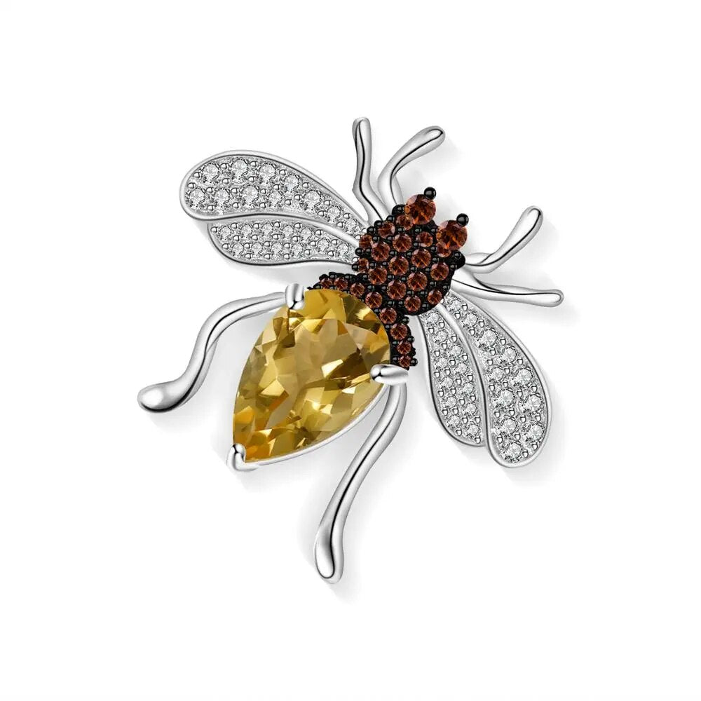 Natural Citrine Gemstone Bee Brooches