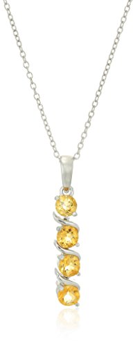 Genuine Citrine Four Stone Pendant Necklace