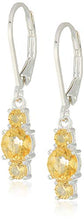 Load image into Gallery viewer, Three Citrine Stones Leverback Dangle Earrings
