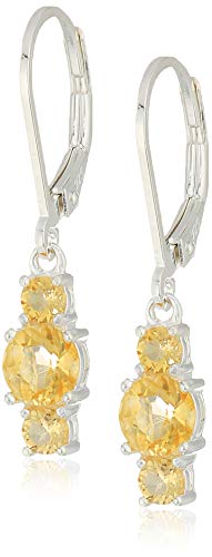 Three Citrine Stones Leverback Dangle Earrings