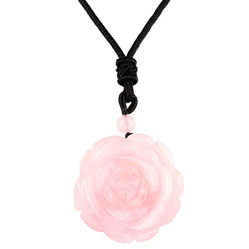 Rose Quartz Rose Flower Crystal Stone Necklace