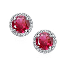 Load image into Gallery viewer, 18K White Gold Plated Halo Round Cut Ruby Stud Earrings
