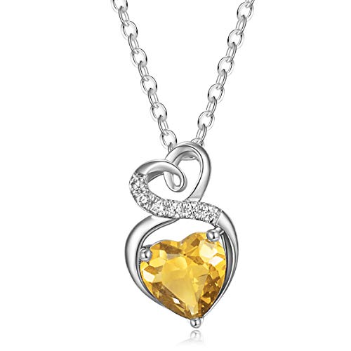 Genuine Citrine Heart Cubic Zircoina Necklace