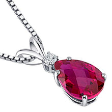 Load image into Gallery viewer, Elegant teardrop ruby necklace in 14k white gold with genuine diamond
