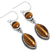 Load image into Gallery viewer, JEWELOPORIUM 925 Sterling Silver Earring for Women Brown Real Tiger Eye Gemstone Drop Dangle Fashion Silver Earring Mothers&#39; Day Gift Boho Jewelry
