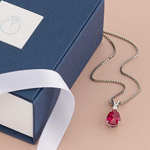 Load image into Gallery viewer, Elegant teardrop ruby necklace in 14k white gold with genuine diamond
