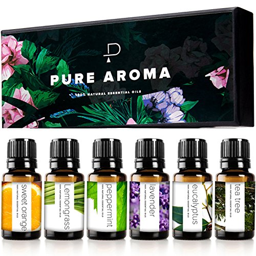 100% Pure Essential Oils kit- Top 6 Aromatherapy Oils Set-6 Pack, 10ML(Eucalyptus, Lavender, Lemon Grass, Orange, Peppermint, Tea Tree)